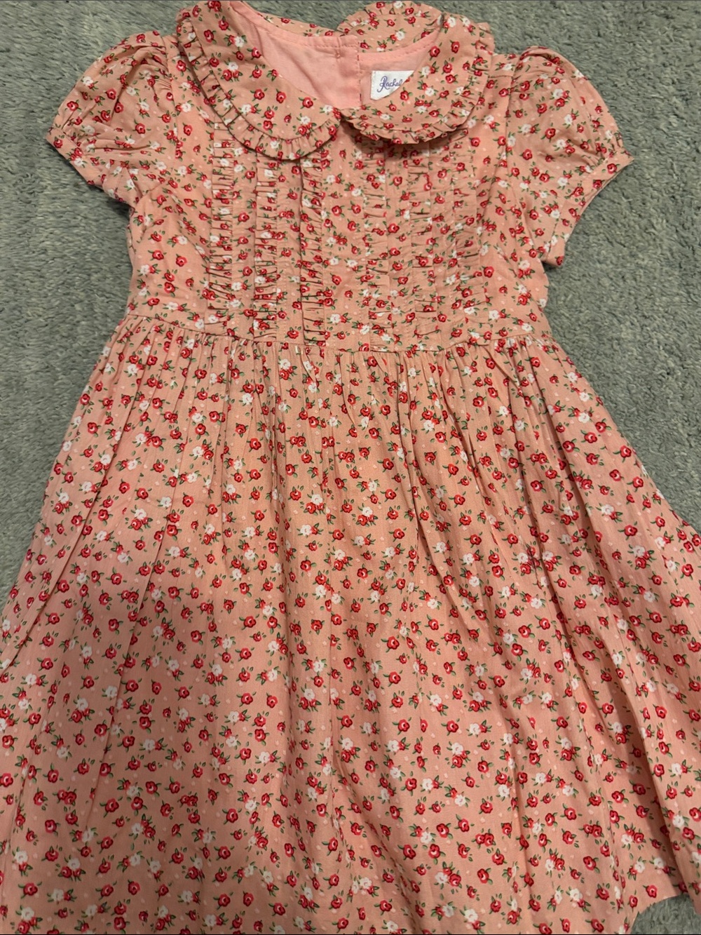 Rachel Riley Peach Pink Floral Smocked Peter Collar Dress